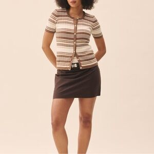 Djerf Avenue Top Knitted Short Sleeve Striped Cardigan Sz S